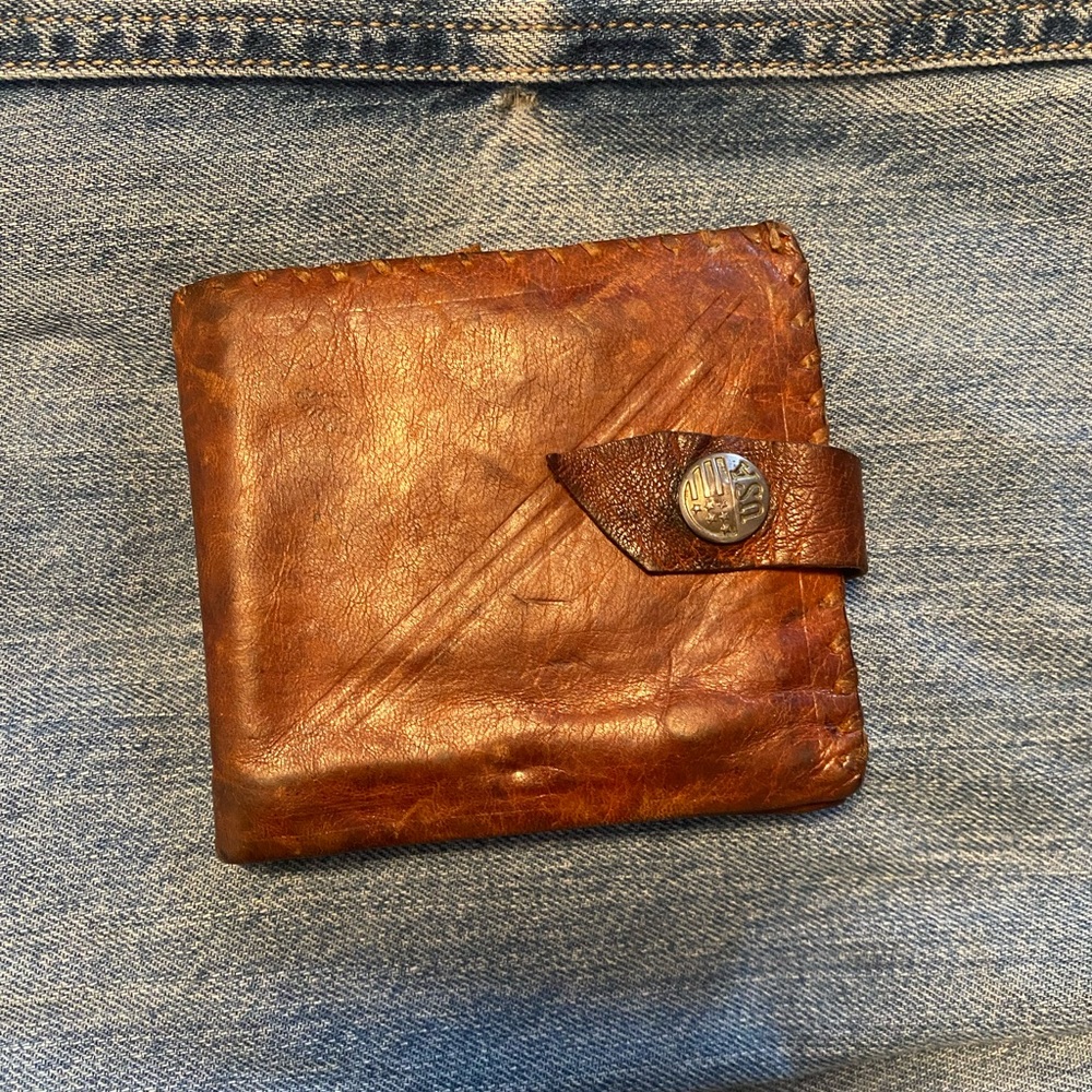 Brown Leather Wallet with Button Closure